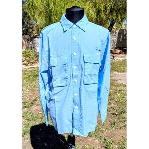 ExOfficio Long Sleeve Adventure Travel Mens Small Sky Blue Air Strip Shirt EUC